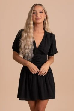 Heart Skips A Beat Puff Sleeve Mini Dress - Black