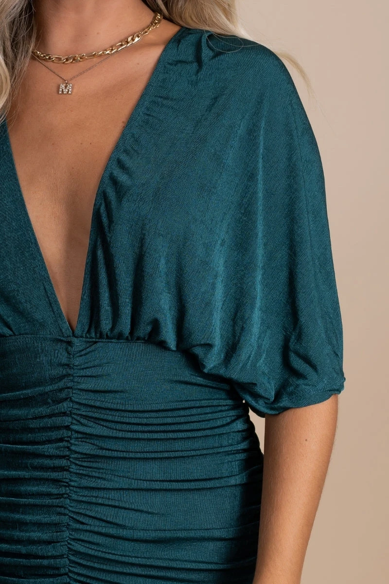 Somebody To Love V-Neck Mini Dress - Dark Green 5 Somebody To Love V-Neck Mini Dress - Dark Green - Image 3