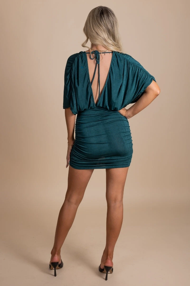 Somebody To Love V-Neck Mini Dress - Dark Green 6 Somebody To Love V-Neck Mini Dress - Dark Green - Image 4