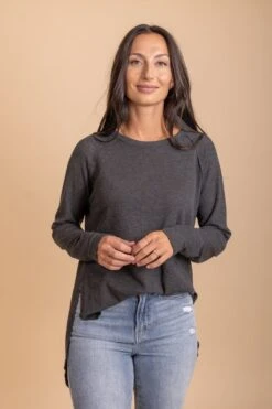 For Infinite Long Sleeve Waffle Knit Top