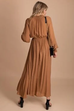 Aspire To Inspire Long Sleeve Maxi Dress -Outlet Bella Ella Boutique Store AspireToInspire Long Sleeve Maxi Dress brown 3 5000x