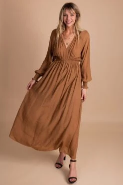 Aspire To Inspire Long Sleeve Maxi Dress -Outlet Bella Ella Boutique Store AspireToInspire Long Sleeve Maxi Dress brown 5000x