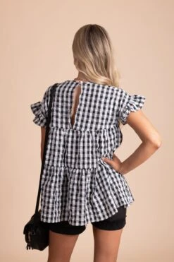 Be Unforgettable Gingham Peplum Top -Outlet Bella Ella Boutique Store BELLAELLA 1.5.22 1234 5000x