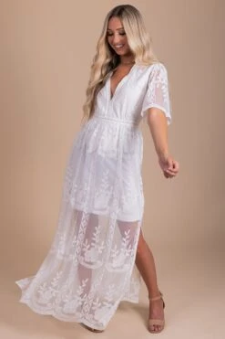 IRIS Light My Fire White Lace Maxi Dress