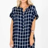 Back To School Navy Plaid Mini Dress 1 Back To School Navy Plaid Mini Dress -Outlet Bella Ella Boutique Store Back to School Blue Plaid Mini Dress Front 5000x