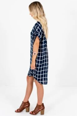 Back To School Navy Plaid Mini Dress 15 Back To School Navy Plaid Mini Dress -Outlet Bella Ella Boutique Store Back to School Blue Plaid Mini Dress Side 5000x