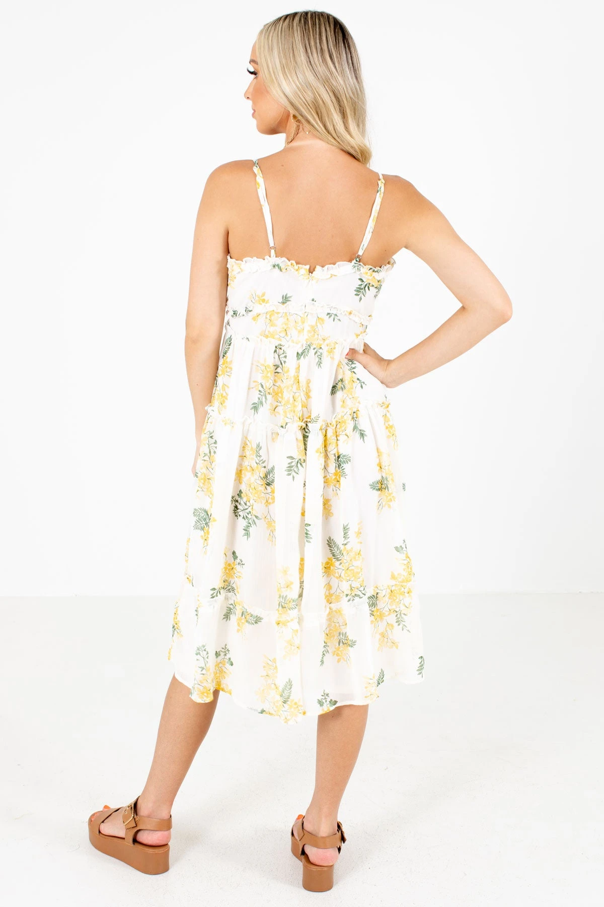 Be Happier Cream Floral Midi Dress 4 Be Happier Cream Floral Midi Dress - Image 2