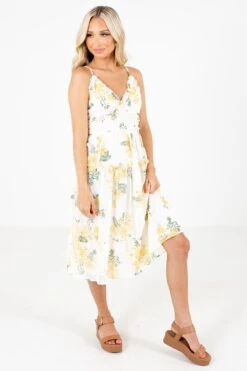 Be Happier Cream Floral Midi Dress 12 Be Happier Cream Floral Midi Dress -Outlet Bella Ella Boutique Store Be Happier White Dress Full Front3 5000x