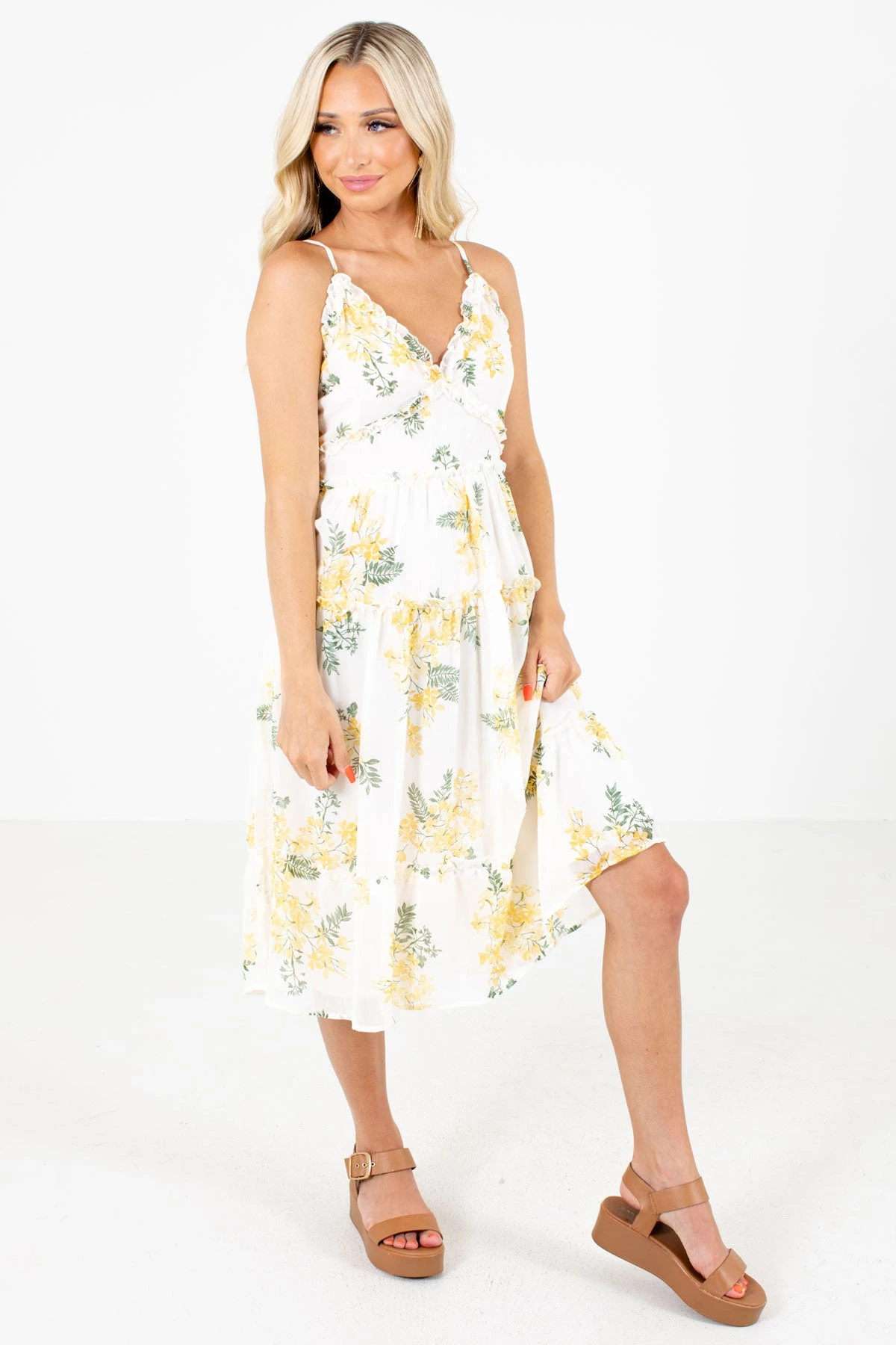 Be Happier Cream Floral Midi Dress 6 Be Happier Cream Floral Midi Dress - Image 4