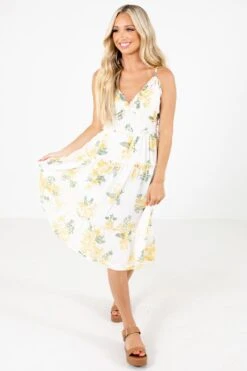 Be Happier Cream Floral Midi Dress 15 Be Happier Cream Floral Midi Dress -Outlet Bella Ella Boutique Store Be Happier White Dress Full Front 5000x