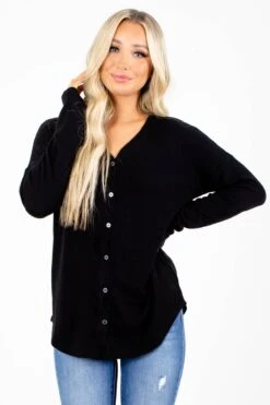 Beautiful Girl Button-Up Top -Outlet Bella Ella Boutique Store Beautiful Girl Black Top Front 5000x