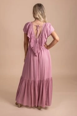 Because Of You Ruffled Maxi Dress - Pink -Outlet Bella Ella Boutique Store BecauseOfYouRuffledMaxiDress Pinkback 5000x