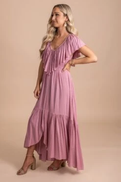 Because Of You Ruffled Maxi Dress - Pink -Outlet Bella Ella Boutique Store BecauseOfYouRuffledMaxiDress Pinkside 5000x