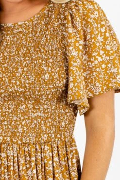 Bloom With Grace Mustard Floral Maxi Dress -Outlet Bella Ella Boutique Store Bloom With Grace Mustard Dress Detail 5000x