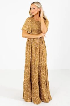 Bloom With Grace Mustard Floral Maxi Dress -Outlet Bella Ella Boutique Store Bloom With Grace Mustard Dress Front 5000x