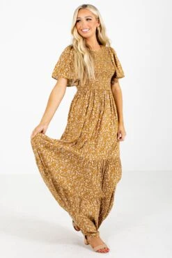 Bloom With Grace Mustard Floral Maxi Dress -Outlet Bella Ella Boutique Store Bloom With Grace Mustard Dress Side 5000x