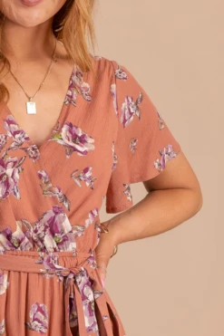 Bloomed Happiness Floral Maxi Dress -Outlet Bella Ella Boutique Store BloomedHappinessFloralMaxiDressOrangeDetail 5000x