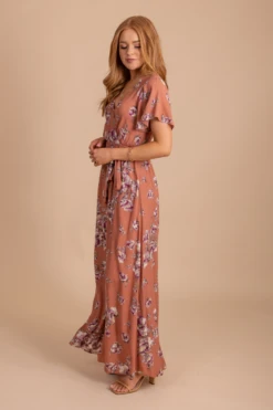 Bloomed Happiness Floral Maxi Dress -Outlet Bella Ella Boutique Store BloomedHappinessFloralMaxiDressOrangeSide 5000x
