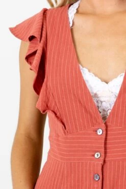 Break The Rules Orange Striped Midi Dress -Outlet Bella Ella Boutique Store Break the Rules Orange Dress Detail 5000x