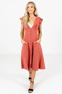 Break The Rules Orange Striped Midi Dress -Outlet Bella Ella Boutique Store Break the Rules Orange Dress Front2 5000x