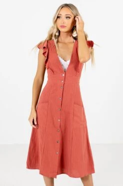 Break The Rules Orange Striped Midi Dress -Outlet Bella Ella Boutique Store Break the Rules Orange Dress Front 5000x