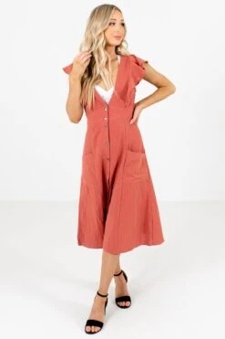 Break The Rules Orange Striped Midi Dress -Outlet Bella Ella Boutique Store Break the Rules Orange Dress Full Front 5000x