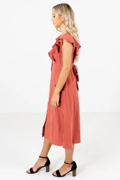 Break The Rules Orange Striped Midi Dress -Outlet Bella Ella Boutique Store Break the Rules Orange Dress Side 5000x