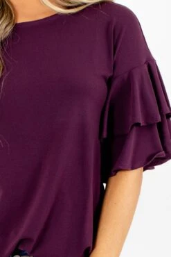 Build Your Dream Ruffle Top 35 Build Your Dream Ruffle Top -Outlet Bella Ella Boutique Store Build Your Dream Purple Top Detail 5000x