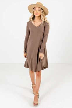 Chase Your Dreams Brown Mini Dress -Outlet Bella Ella Boutique Store Chase Your Dreams Brown Dress Full Front 5000x