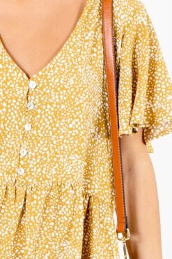 Cheers To You Patterned Mini Dress 29 Cheers To You Patterned Mini Dress -Outlet Bella Ella Boutique Store Cheers to You Yellow Dress Detail 5000x