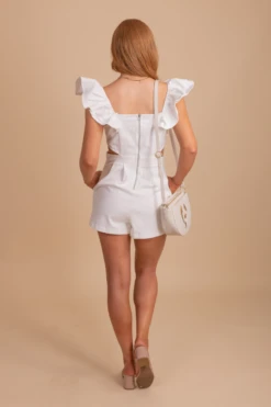 Choose To Shine Denim Romper -Outlet Bella Ella Boutique Store ChooseToShineRomper BackWhite 5000x