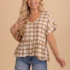 Courage To Fly Plaid Top 1 Courage To Fly Plaid Top -Outlet Bella Ella Boutique Store CourageToFlyPlaidTop Front 5000x