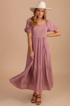 Effortlessly Sweet Puff Sleeve Maxi Dress - Pink -Outlet Bella Ella Boutique Store EffortlesslySweetPuffSleeveMaxiDress Pink front 5000x