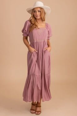 Effortlessly Sweet Puff Sleeve Maxi Dress - Pink -Outlet Bella Ella Boutique Store EffortlesslySweetPuffSleeveMaxiDress Pinkfront2 5000x