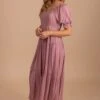 Effortlessly Sweet Puff Sleeve Maxi Dress - Pink -Outlet Bella Ella Boutique Store EffortlesslySweetPuffSleeveMaxiDress Pinkside 5000x