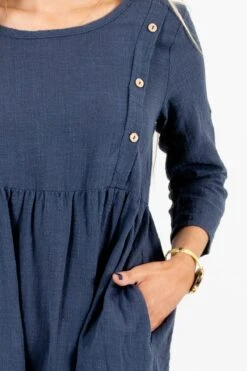 Embrace Your Beauty Blue Knee-Length Dress -Outlet Bella Ella Boutique Store Embrace Your Beauty Blue Dress Detail 5000x