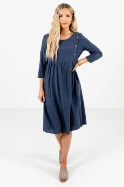 Embrace Your Beauty Blue Knee-Length Dress -Outlet Bella Ella Boutique Store Embrace Your Beauty Blue Dress Full Front3 5000x