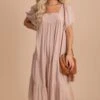 Favorite Fairytale Midi Dress - Light Brown -Outlet Bella Ella Boutique Store FavoriteFairytaleMidiDress LightBrownfront2 5000x
