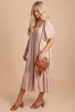 Favorite Fairytale Midi Dress - Light Brown 10 Favorite Fairytale Midi Dress - Light Brown -Outlet Bella Ella Boutique Store FavoriteFairytaleMidiDress LightBrownside 5000x