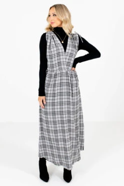 Fifth Avenue Gray Plaid Maxi Dress -Outlet Bella Ella Boutique Store Fifth Avenue Gray Dress Front2 5000x