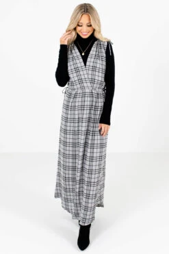 Fifth Avenue Gray Plaid Maxi Dress -Outlet Bella Ella Boutique Store Fifth Avenue Gray Dress Full Front2 5000x