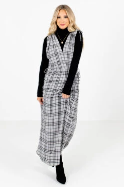 Fifth Avenue Gray Plaid Maxi Dress -Outlet Bella Ella Boutique Store Fifth Avenue Gray Dress Full Front 5000x