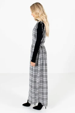 Fifth Avenue Gray Plaid Maxi Dress -Outlet Bella Ella Boutique Store Fifth Avenue Gray Dress Side 5000x