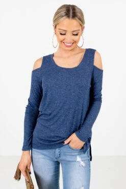 Fine By Me Blue Cold Shoulder Top -Outlet Bella Ella Boutique Store Fine By Me Blue Top Front2 5000x