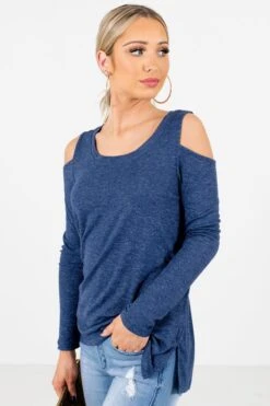 Fine By Me Blue Cold Shoulder Top -Outlet Bella Ella Boutique Store Fine By Me Blue Top Side 5000x