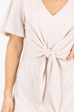 Finishing Touch Knee-Length Dress -Outlet Bella Ella Boutique Store Finishing Touch Beige Dress Detail 5000x