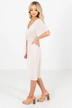 Finishing Touch Knee-Length Dress -Outlet Bella Ella Boutique Store Finishing Touch Beige Dress Side 5000x