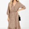 Focus On Me Patterned Midi Dress -Outlet Bella Ella Boutique Store Focus On Me Beige Dress Front 5000x