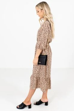 Focus On Me Patterned Midi Dress -Outlet Bella Ella Boutique Store Focus On Me Beige Dress Side 5000x