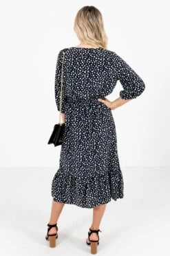 Focus On Me Patterned Midi Dress -Outlet Bella Ella Boutique Store Focus On Me Black Dress Back 5000x